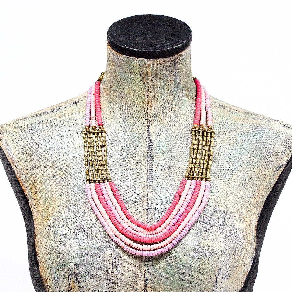 VTG 80's Natural Bone Multi Strand Necklace